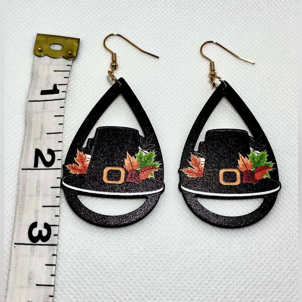 New Vintage Style Thanksgiving Earrings Autumn Fall Themed Drop & Dangle Wood - Picture 7 of 10